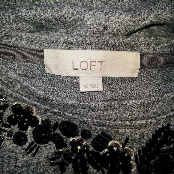 Ann Taylor LOFT Top Sweatshirt Size XS Heather Gray Embellished Long Sle… - Picture 6 of 8